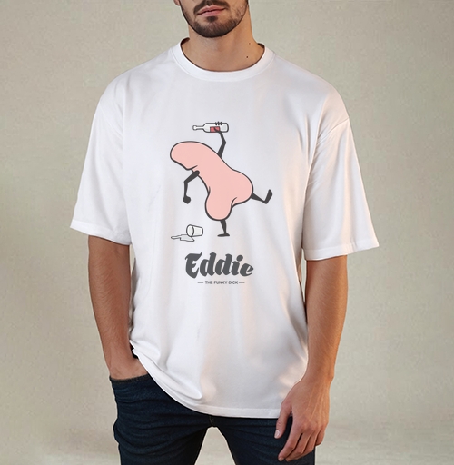 Фотография футболки Забавный пьяный пенис с бутылкой в руке Eddie the funky dick