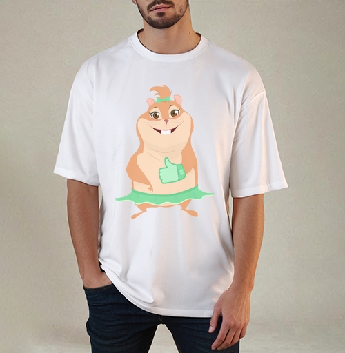 Фотография футболки Улыбающаяся хомячиха с зеленой перчаткой лайком