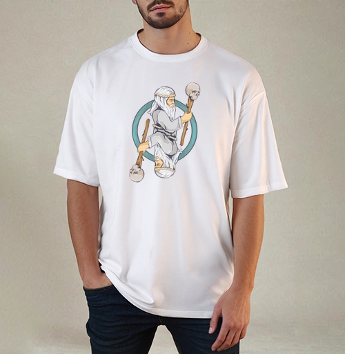 Фотография футболки Старец с посохом и черепом магическая карточная игра