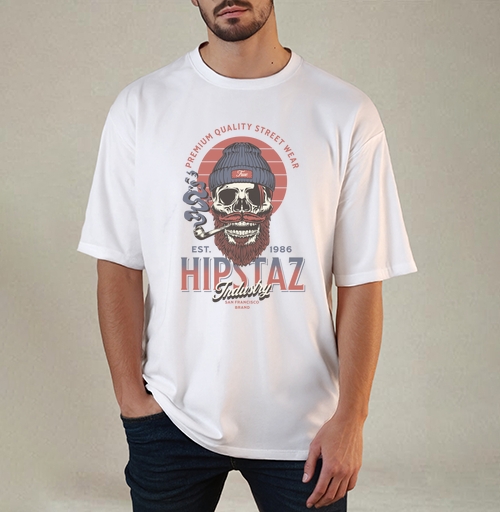 Фотография футболки Череп хипстер с трубкой и бородой для одежды street wear
