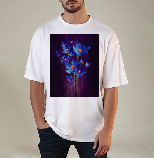 Фотография футболки Синие Цветы в Темноте Магическая Красота природы
