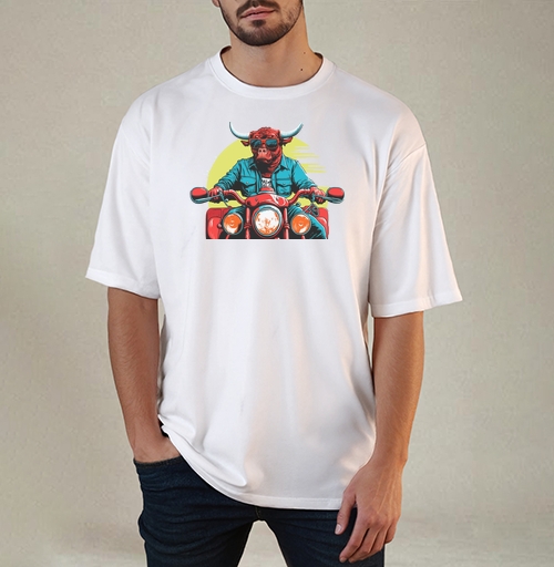 Фотография футболки Красный бык байкер на мотоцикле крутой Байкер