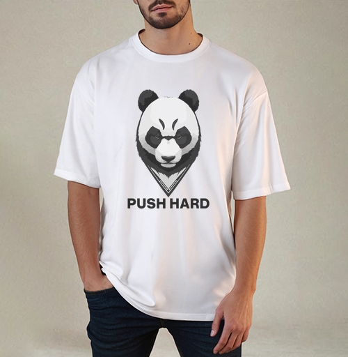 Фотография футболки Мотивирующий принт с панды «PUSH HARD»