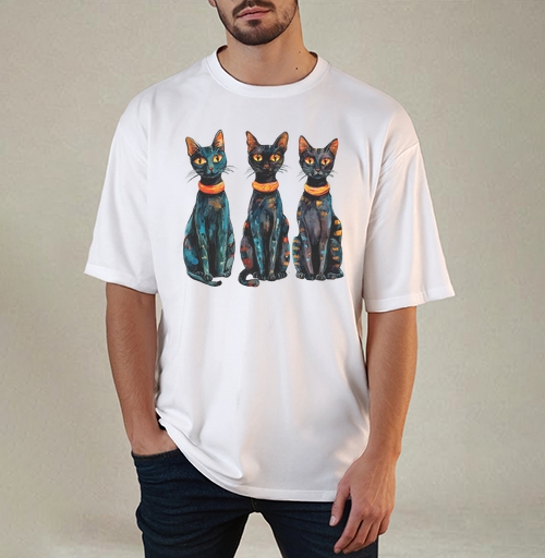 Фотография футболки Три черных кота с оранжевыми глазами / Three Black Cats with Orange Eyes
