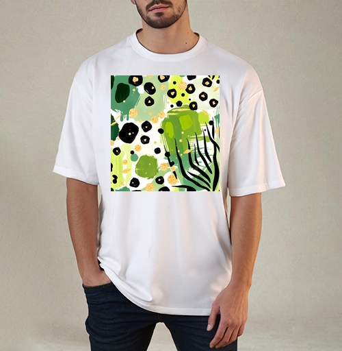 Фотография футболки Яркие зеленые джунгли золотая абстракция Abstract tropical jungle