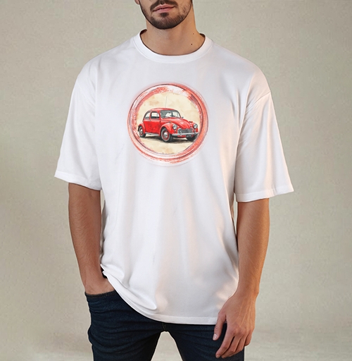 Фотография футболки Винтажный красный жук Red Retro Car ретро автомобиль акварель