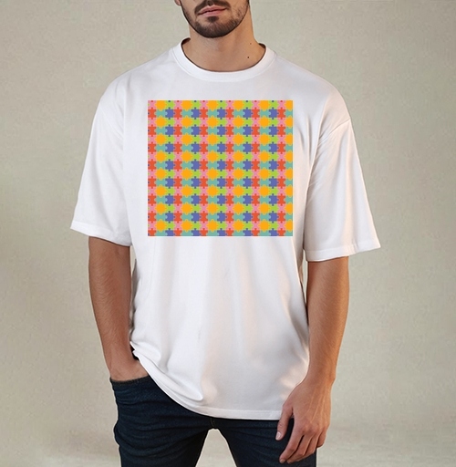 Фотография футболки Бесконечная яркая мозаика из элементов Puzzle Pattern Узор пазлов