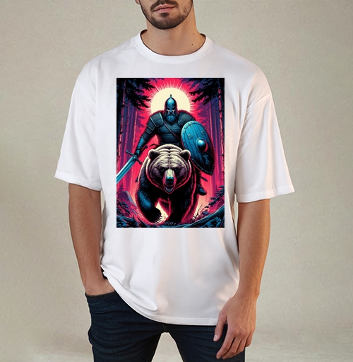 Фотография футболки Viking Warrior Bear / Викинг на медведе в стиле ретроволна медведь воин фэнтези