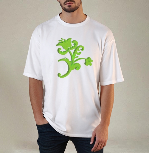 Фотография футболки Green 3D flower / Зеленый объемный цветок современном стиле фольклора