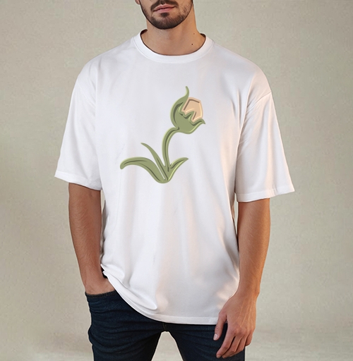 Фотография футболки Зеленый объемный тюльпан на черном фоне / Stylized green tulip 3D