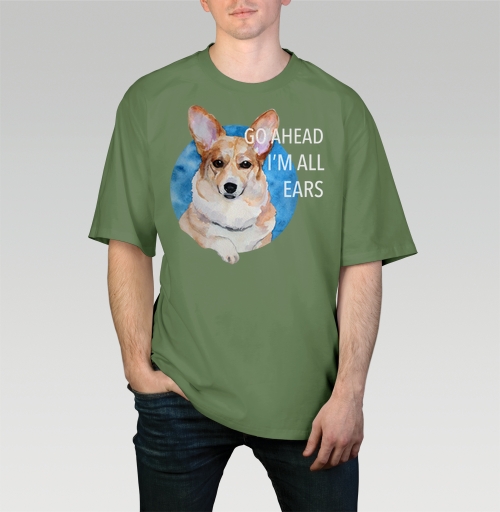 Фотография футболки Акварельный корги «Go Ahead I'm All Ears»