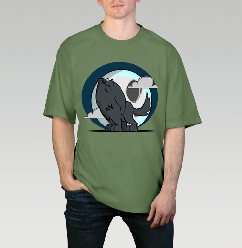 Фотография футболки Чёрный волк под полной луной – мистический арт