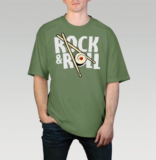 Фотография футболки Рок-н-ролльная подача суши с черепом и палочками ROCK ROLL