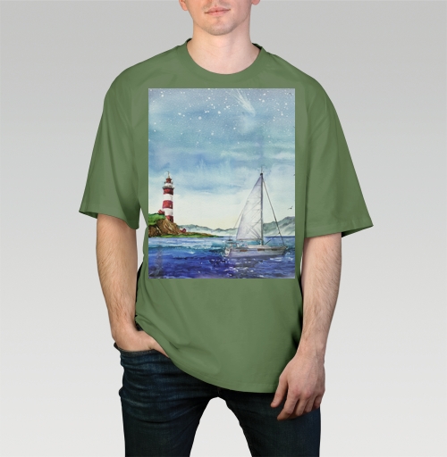 Фотография футболки Яхта и маяк в море