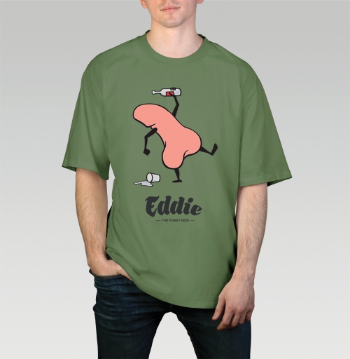 Фотография футболки Забавный пьяный пенис с бутылкой в руке Eddie the funky dick