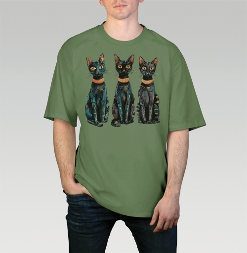 Фотография футболки Три черных кота с оранжевыми глазами / Three Black Cats with Orange Eyes