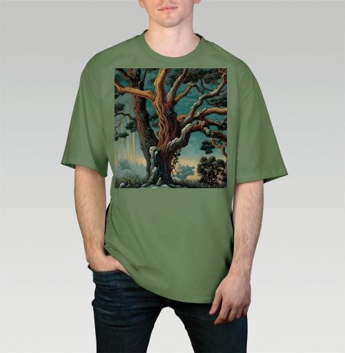 Фотография футболки Golden tree in turquoise forest / Золотое дерево в бирюзовом лесу