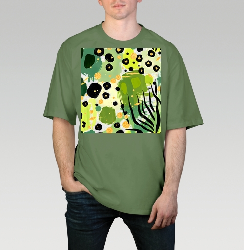 Фотография футболки Яркие зеленые джунгли золотая абстракция Abstract tropical jungle