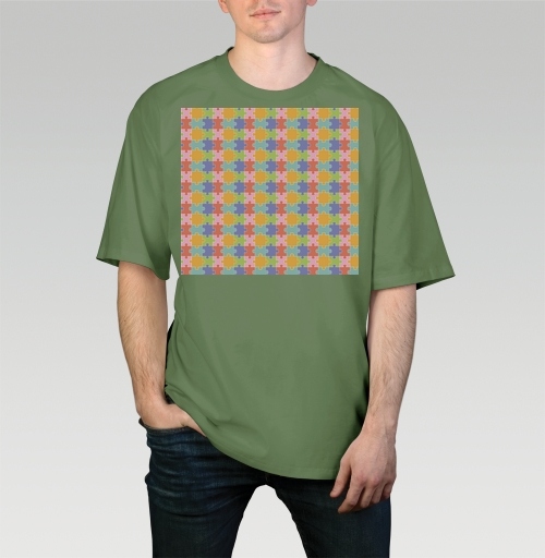 Фотография футболки Бесконечная яркая мозаика из элементов Puzzle Pattern Узор пазлов
