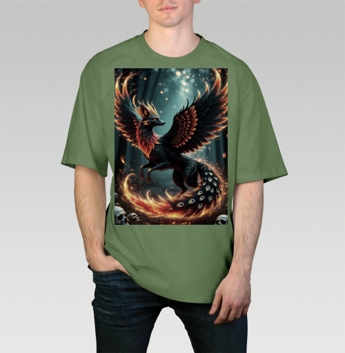 Фотография футболки Fire Fox Phoenix Hybrid – Огненная лиса феникс в лесу мистический дух природы