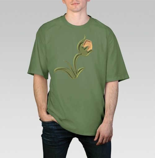 Фотография футболки Зеленый объемный тюльпан на черном фоне / Stylized green tulip 3D