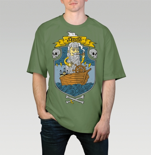 Фотография футболки Cartoon Pirate Captain / Старый морской волк в маленькой деревянной лодке