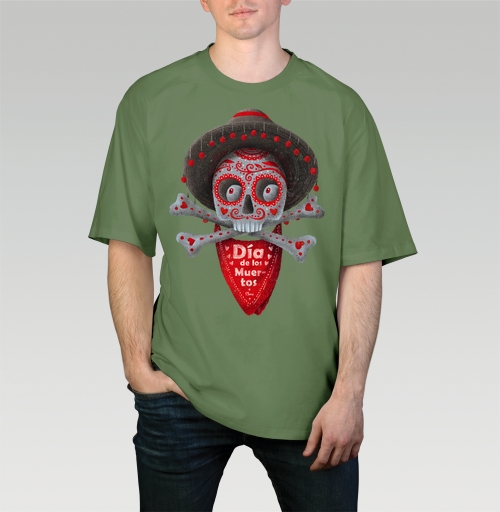 Фотография футболки Череп с сомбреро Día de los Muertos яркий арт