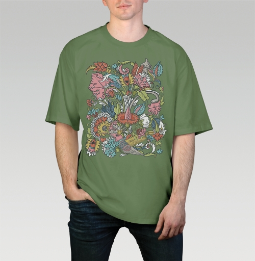 Фотография футболки Vintage floral seamless pattern with bird / Винтажный цветочный бесшовный узор с птицей