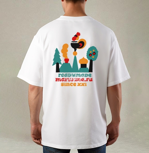 Фотография футболки Русская деревня с петухом и храмом since xxi