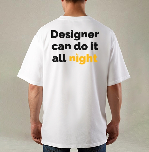 Фотография футболки Футболка с принтом «Designer can do it all night»