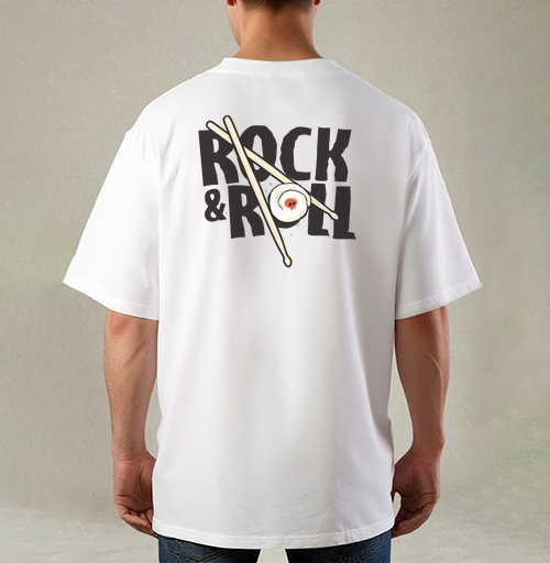 Фотография футболки Рок-н-ролльная подача суши с черепом и палочками ROCK ROLL