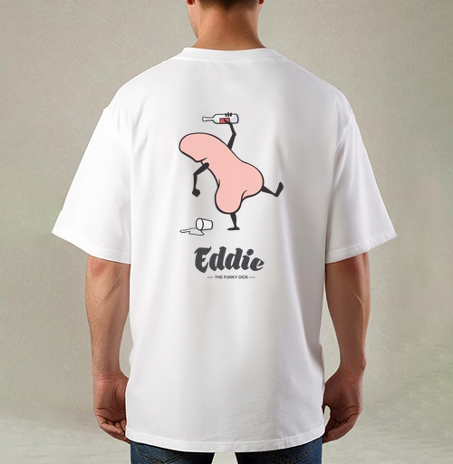 Фотография футболки Забавный пьяный пенис с бутылкой в руке Eddie the funky dick