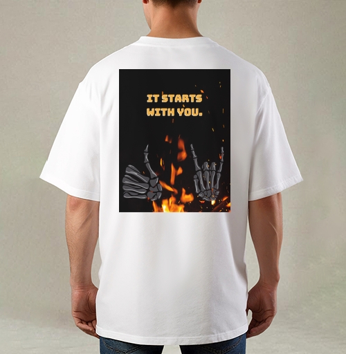Фотография футболки Скелетные руки и яркое пламя Skeleton Hands Fire мотив силы воли