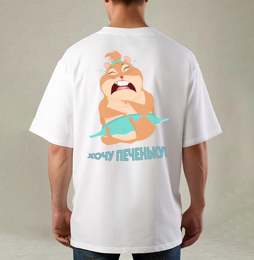 Фотография футболки Мультяшная Девочка Хомяк в Истерике Хочу Печеньку