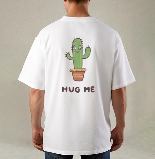 Фотография футболки Зелёный улыбающийся кактус просит обниматься Hug Me