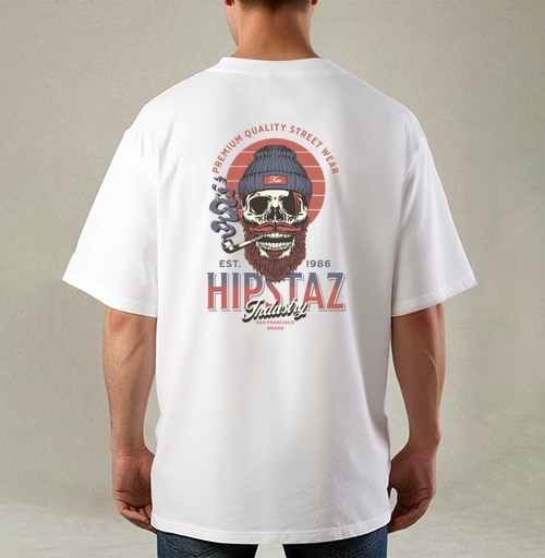 Фотография футболки Череп хипстер с трубкой и бородой для одежды street wear