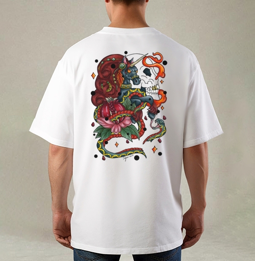 Фотография футболки Тёмный единорог и змея в стиле неотрадишнл