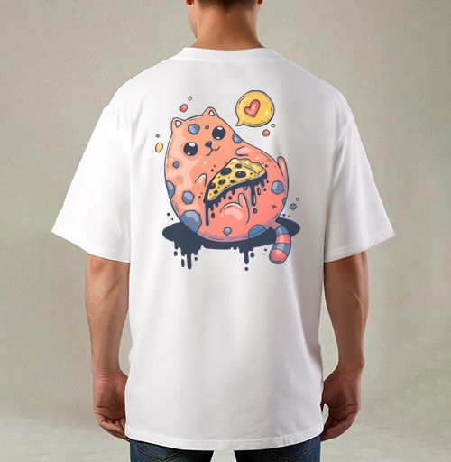 Фотография футболки Милый кот с гигантской пиццей в стиле Creepy Cute