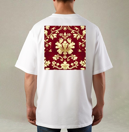 Фотография футболки Золотой дамасский узор на темном бордовом фоне Golden damask pattern