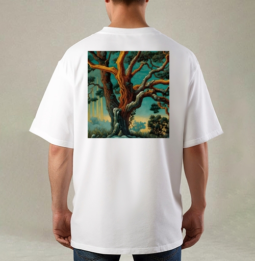 Фотография футболки Golden tree in turquoise forest / Золотое дерево в бирюзовом лесу