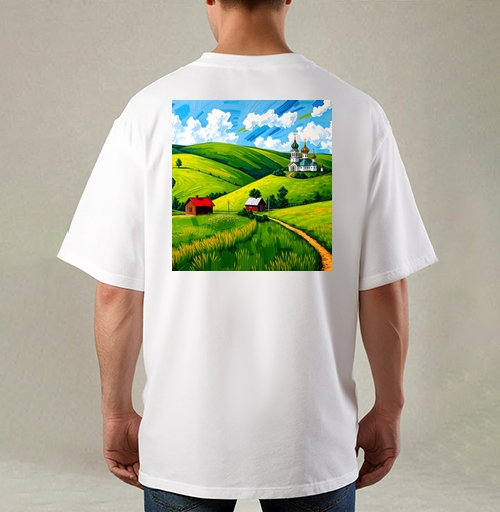 Фотография футболки Village Summer Landscape - Летний сельский пейзаж с золотыми куполами церкви