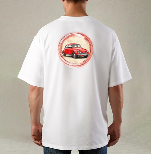 Фотография футболки Винтажный красный жук Red Retro Car ретро автомобиль акварель