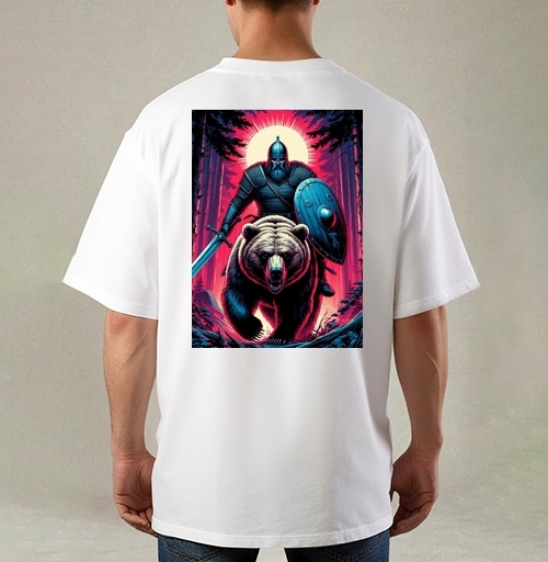 Фотография футболки Viking Warrior Bear / Викинг на медведе в стиле ретроволна медведь воин фэнтези