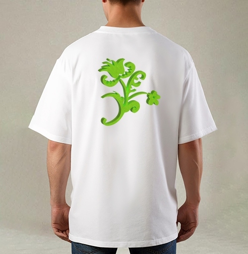 Фотография футболки Green 3D flower / Зеленый объемный цветок современном стиле фольклора