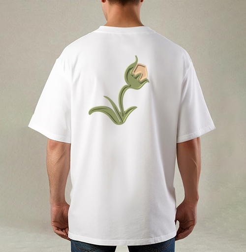 Фотография футболки Зеленый объемный тюльпан на черном фоне / Stylized green tulip 3D