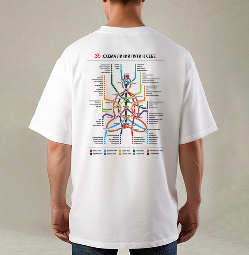 Фотография футболки Scheme of Yogic Lines and Chakra Map – Схема линий пути к себе