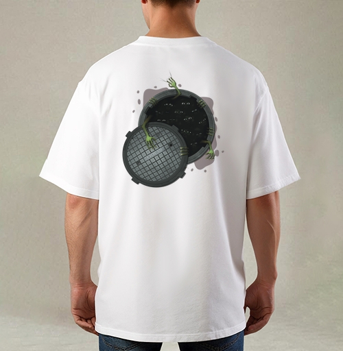 Фотография футболки Sewer Curiosity – Подземные существа выглядывают из люка ГОСТ 3634-47
