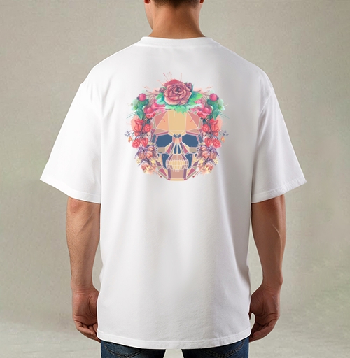 Фотография футболки Polygonal human skull and watercolor wreath.Los muertos.