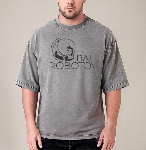 Фотография футболки Ретро робот парит в синем с красным Bal Robotov