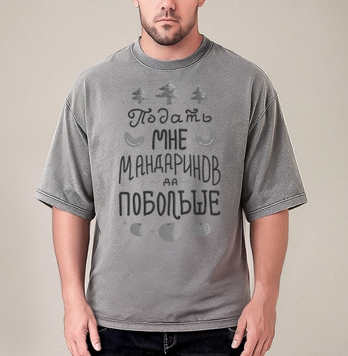 Фотография футболки Яркая новогодняя открытка с мандаринами